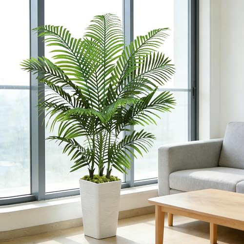 Palma Artificiale Arnusa in Vaso Bianco 150 cm, Pianta Artificiale Areca per Interni, Albero Artificiale Decorativo Verde per il Soggiorno, il Balcone, la Camera da Letto e l'Ufficio
