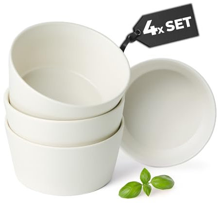 MIAMIO – Set di 4 ciotole in gres porcellanato, 740 ml, ideali per cereali, insalata, pasta, snack, lavabile in lavastoviglie e microonde, Collezione Luxe (bianco, 4 pezzi)