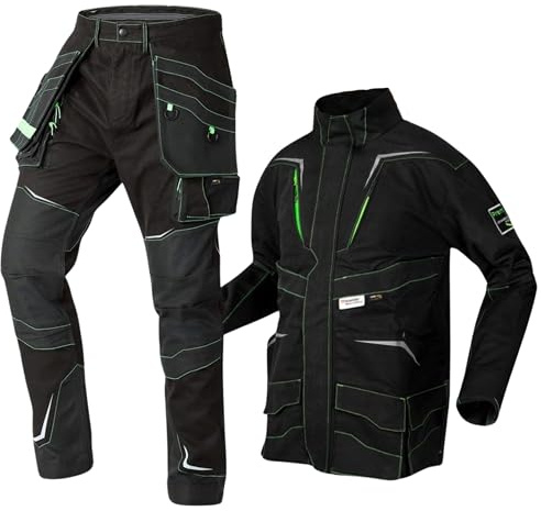 NEO TOOLS Arbeitskleidung: Arbeitsanzug-Set mit Arbeitsjacke und Arbeitshose für Mechaniker, Arbeitskleidung Set robust viele Taschen Baumwolle