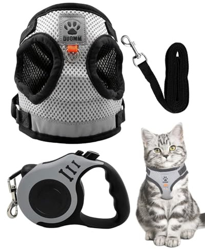 IPNSDON 1Pcs Cat Harness and Lead Set,Escape Proof Kitten Harness with Leash,16.4 Ft / 5 M Automatic Retractable Soft Dog Lead, Reflective Adjustable Vest with Cat Leash Small Puppy Walking Travel
