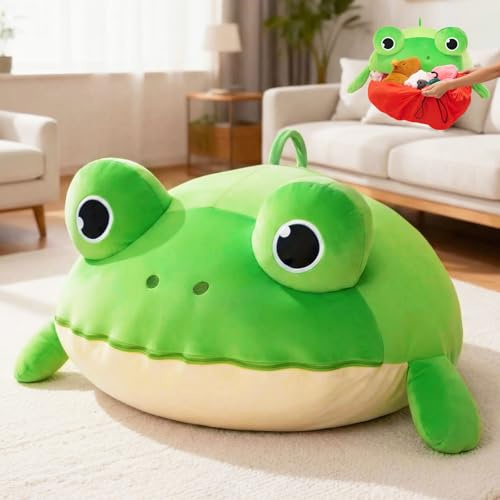 OUOZZZ Stuffed Animal Storage Bean Bag Chair Cover for Kids Green Frog Beanbag Chair for Girls Boys Toy Organizer Cover Only Without Filling