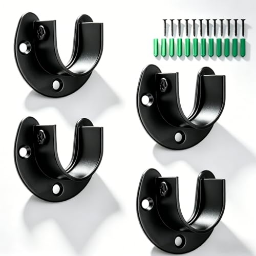 MUNTE 4 Pièces Support Tringle Rideaux Noir, Support Barre Penderie en Acier Inoxydable, Pose Tringle Penderie avec un Diamètre Intérieur de 26 mm, Accessoires Complets, Convient pour La Garde-robe
