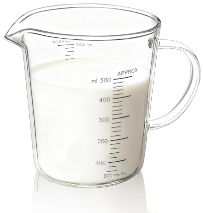 BCnmviku Misurino in vetro da 500 ml, con manico e beccuccio, per cucina