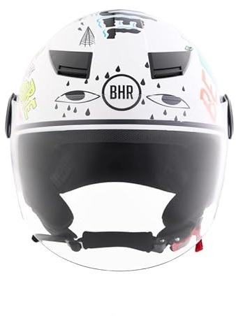 BHR Casco Moto Bambino, Casco Demi-Jet 841 CHILD, Wonderlust White Green, S