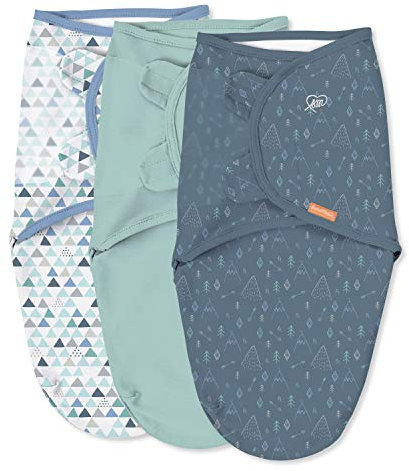 SwaddleMe by Ingenuity Original Pucktuch, 100 % Baumwolle, verbessert den Schlaf und beruhigt Schreckreflex, 3–6 Monate, 6,4–8,2 kg, 1,0 Tog, 3er-Pack, Baby-Wickeldecke, Bergsteiger
