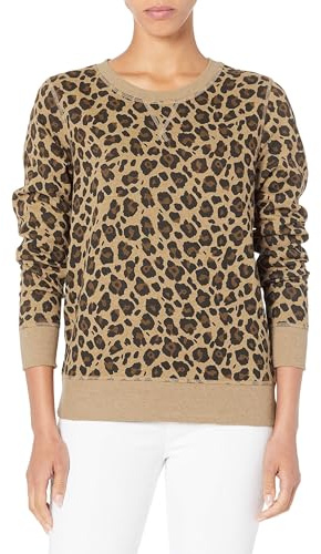 Amazon Essentials Women's French Terry Fleece Crewneck Sweatshirt (Available in Plus Size), Camel Leopard Print, X-Large