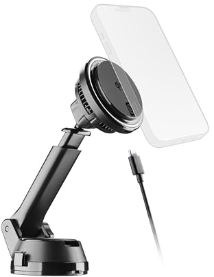 cellularline FREEZE MAG, Stöd för bilkylning och trådlös laddning Qi2 magnetisk upp till 15 W, vindruta eller munstycke, inklusive Mag ring, kompatibel med Qi2-smartphone