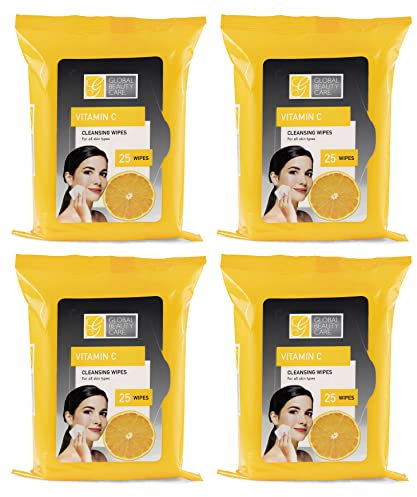 Global Beauty Care Bulk Cleansing Wipes Premoistened 4 Pack of Vitamin C Cleansing Cloths Makeup Removal Wipes - Great For Travel Toiletries - 100 ct.(4-Pack)