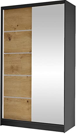 Mirjan24 Kleiderschrank Camtalo III mit Spiegel, Garderobenschrank mit Kleiderstange und Einlegeboden, Schwebetürenschrank, Schlafzimmerschrank (schwarz/Artisan Eiche)
