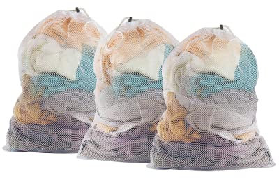 Linge à linge en maille robuste, grands sacs réutilisables pour machine à laver, lot de 3, sac à linge, sac à linge avec fermeture à cordon, adapté aux dortoirs universitaires