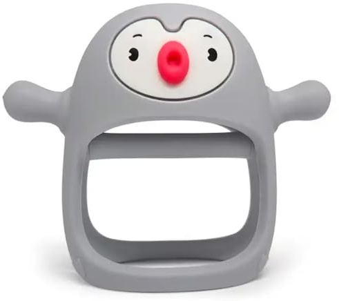 Yummy Baby Cute Penguin Teething Mitten for Babies, Easy to Hold, No-Drop Design, Silicone Baby Teether Toys, Relief from Teething Pain, Nipple Shaped Penguin Hands Comfort Gums (Gray)