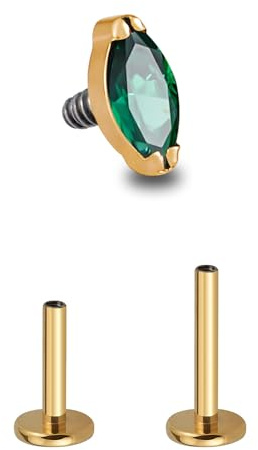 FINE4U Cartilage Earring for Tragus Conch Helix Flat Labret 16G 6mm 8mm - ASTM F136 Titanium Flatback Stud, Screw on Hypoallergenic