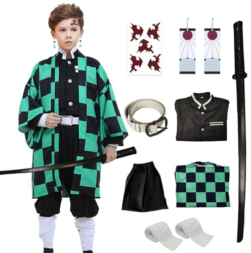 VZQI Halloween Cosplay Costumes Kamado Kids Girls Anime Kimono Hallowee Cloak with Retractable Sword XXL