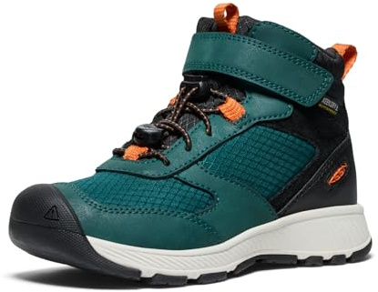 KEEN Unisex-Child Skua Mid Waterproof Hiking Boots, Ponderosa Pine/Gold Flame, 30