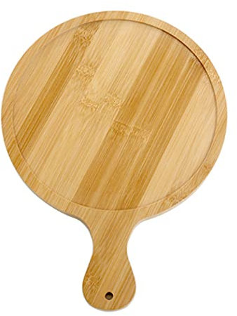 Ejoyous Pizza Plate Bambu Wood Pizza Tray with Handle Round Wooden Pizza Serving Plate Cutting Board Pizza Board Wooden Tableware for 5/7/9 Pizzas, Steaks, Bread or Pastries (10in for