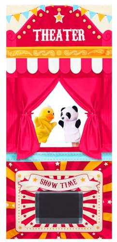 VitalCozy Doorway Puppet Theater with 2 Adjustable Rods Fits in Most Doorways 67 x 31 Inch Foldable Hanging Puppet Show Theater for Christmas Holiday Home(Theater Style)
