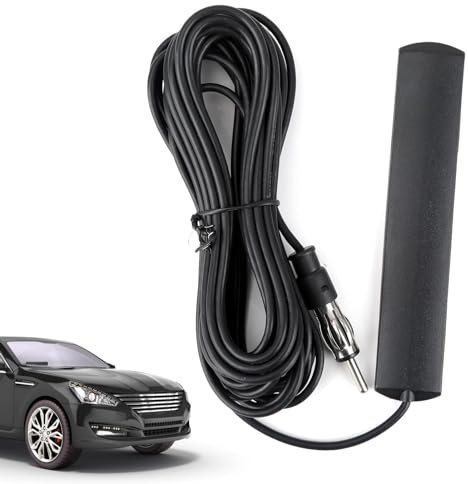 Autoradio Antenne FM, Auto Radio Scheibenantenne Universal ANT-309 Selbstklebende Autoantenne, Frequenz 85–470 MHz, mit 5m Verlängerungskabel&DIN Stecker Empfang für Autos LKWs Boote, Einfache Montage
