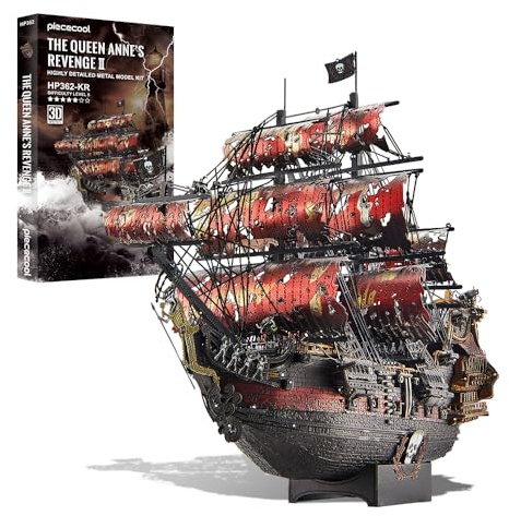 Piececool Metal 3D Puzzle The Queen Anne's Revenge Red, Pirate Ship Model Kits for Adults to Build, 304 Stainless Steel, Assembly is required, No adhesive required, Difficulty level 5