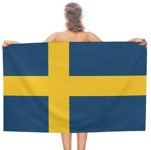 Telo mare con bandiera svedese per adulti, telo da viaggio, piscina, palestra, campeggio, 130 x 80 cm