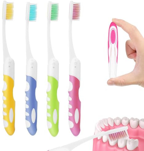 4 Stück Faltbare Reisezahnbürste, Klappbar, Weiche Borsten, Mini für Reisen, Camping, Schule