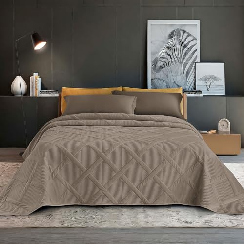 IlGruppone Copriletto Trapuntato Matrimoniale Elegante Trapuntino Lavorazione Intrecciata Due Piazze Trapunta Coperta Leggera Coperta Letto Leggera Primavera Estate - Tortora