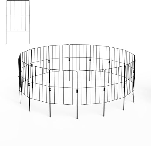 GiantexUK Decorative Garden Fence, 51inx14ft/24inx27ft/24inx16ft Foldable Rustproof Metal Wire Fencing, Outdoor Animal Barrier Border Edge Section for Landscape Patio Yard (24inx16ft Total, 15Pcs)