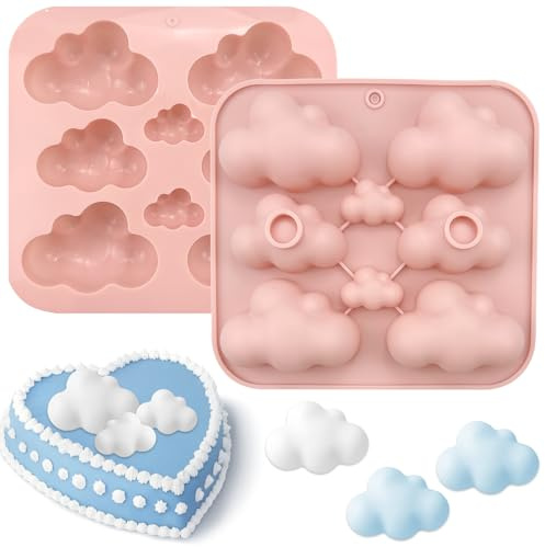 2PCS Cute Cloud Silicone Mold,3D Cloud Mold Baking Tool,for DIY Chocolate Cake Soap Dessert, Cute Handmade Chocolate Molds for Gift (Pink)