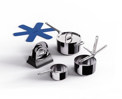 Joseph Joseph Space Steel 3-Piece Stainless-Steel Saucepan Set with Folding Handles