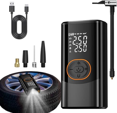 Portable Electric Pump With Smart Technology, 3000mAh Rechargeable Battery & 150PSI Capacity,rechargeable Air Inflator Auto Stop Feature For Cars, Motorcycles And Bicycle Tyres