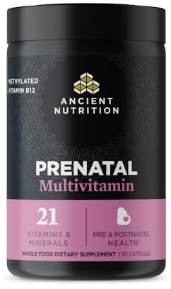 Ancient Nutrition Prenatal Vitamins, Multivitamin for Women with Methylated Vitamin C, B12, Magnesium and Folate, Supports Pregnancy and Fertility Health, 90 Ct