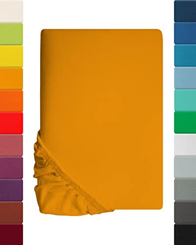 Lavea Spannbettlaken 140x200cm-160x200 - aus atmungsaktiver Baumwolle - Passgenau für Standardmatratzen bis 20cm - Goldgelbes Bettlaken mit Gummizug - Jersey Spannbetttuch 140x200cm-160x200