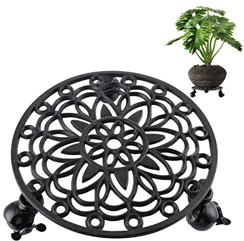 Skelang Cast Iron Plant Caddy (Diameter 29cm), Plant Trolley Plant Stand with Lock Wheels, Rolling Plant Pallet for Moving Heavy Duty Garden Vase, Flower Pot, Planter, Load Capacity 160kg