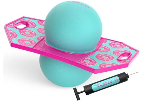 Flybar Pogo Trick Ball for Kids, Trick Bounce Board for Boys and Girls Ages 6+, Up to 160 lbs, Includes Pump, Easy to Carry Handle, Durable Plastic Deck Indoor, Outdoor Toy Pogo Jumper (Donut)