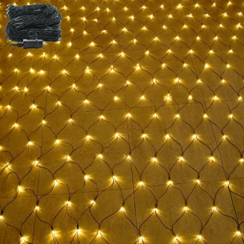 YRHome Lichternetz LED 6 x 4m Außen und Innen 8 Leuchtmodi Lichterkette Netz Warmweiß Lichterkettennetz IP44 Wasserfest mit Stecker für Weihnachten Halloween Hochzeit Party Garten