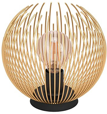 EGLO Tischlampe Venezuela, runde Nachttischlampe, Draht Tischleuchte aus Metall in Gold und Schwarz, Deko Lampe für Schlafzimmer und Wohnzimmer, E27 Fassung