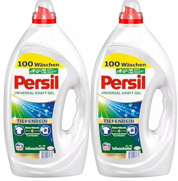 Persil Universal Kraft-Gel (2 x 100 Waschladungen), Flüssigwaschmittel mit Tiefenrein Technologie, Waschmittel für reine Wäsche und hygienische Frische für die Maschine, wirksam ab 20 °C