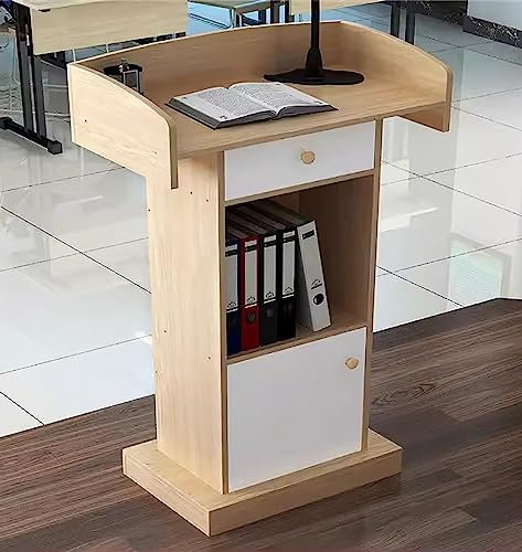 Rednerpult Lecterns Kanzel-Rednerpultständer for Reden/Schulen/Gemeinschaft, Rezeptionstheke aus Holz mit großem Stauraum mit 3 Schubladen, Sprechpodeste/Podium in weißbrauner Holzfarbe, hoch 124 cm/4