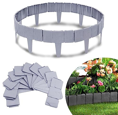 Rasenkante Kunstoff Flexibler Steinoptik Beeteinfassung PP Beetumrandungen Mähkante Palisade Beeteinfassung Gartenrandkante für Blumen Gartenzaun Dekoration (20)