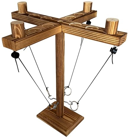 MB MATY BUNNY Wooden Ring Toss Hook and Tossing Game for Adults, 2-4-Player, with Ladder (13 Inch)