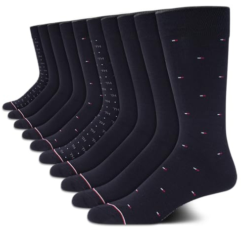 Tommy Hilfiger Mens Dress Socks - 10 Pack Lightweight Everyday Crew Work Socks for Men for Casual & Formal Wear, Size 7-12, Classic Navy