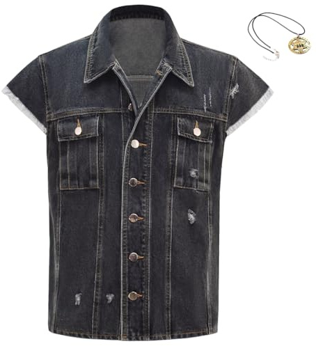 Mens John Marston Costume Denim Vest Halloween Cosplay Outfit Cowboy Dark Grey Jean Vest Sleeveless Jacket, Dark Grey, M