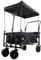 GardenTek Folding Trolley Cart on Wheels, Festival Wagon for Camping Garden Beach Shopping Outdoor with Brakes, Canopy and Side Box 90kg Load 120L Capacity