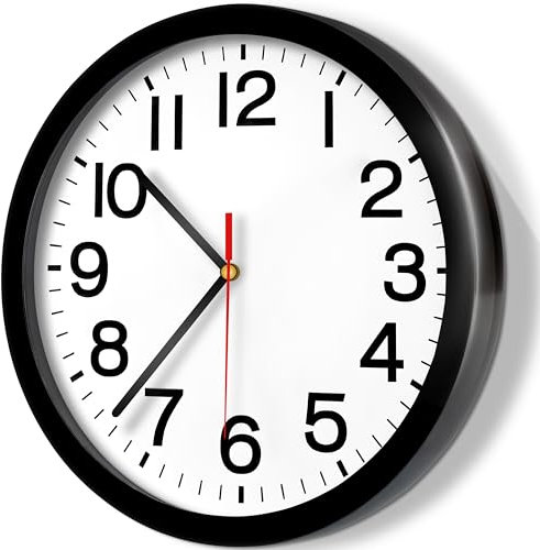 Retoo Orologio da parete, analogico, silenzioso, rotondo, alimentato a batteria, adatto per cucina, soggiorno, ufficio, ingresso, 20 cm, nero