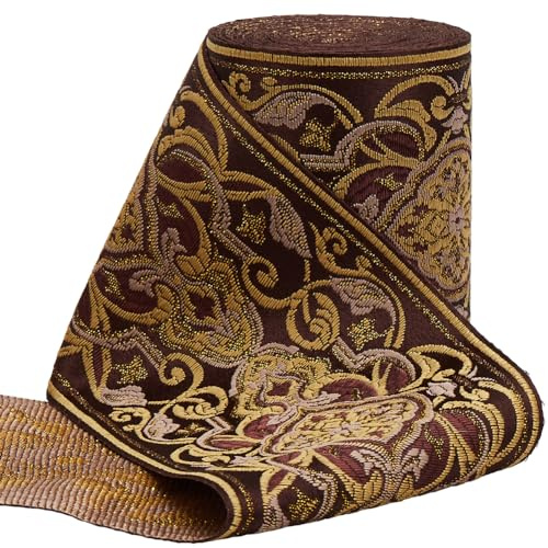 GORGECRAFT 5M Adorno de Jacquard Vintage 9CM de Ancho Cinta Boho Caqui Claro Poliéster Bordado Tela Étnica Floral Rollo de Adorno de Encaje para Coser Ropa Bolsa Hecha Regalo Decoración Navideña