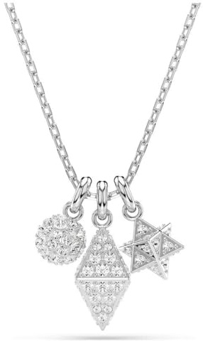 Swarovski Dextera Rhodinierte Kugel und Würfel Rundschliff Anhänger Halskette für Frauen Weiß, 38-45 cm Length, Kristall, Kristall