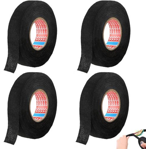 Cinta de cables de 4 unidades, color negro, 19 mm x 15 m, resistente al calor, cinta adhesiva aislante eléctrica, cinta de tela para paquetes de cables, para proyectos de cableado doméstico, coche y