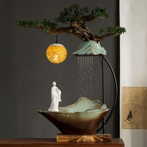 Fontana Zen con Luce LED - Piccola Fontana da Tavolo per Interni per Decorazione Feng Shui Ufficio Stanza - Statua di Buddha - 73 cm