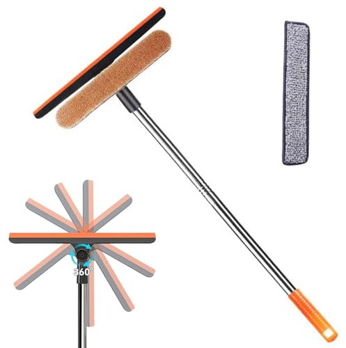 Qivine Limpia Cristales con Mango Extensible 110 cm, Cepillo Limpieza Profesional 3 en 1 con Esponja y Escobilla de Goma, Limpiar Cristales por Fuera para Interiores Exteriores