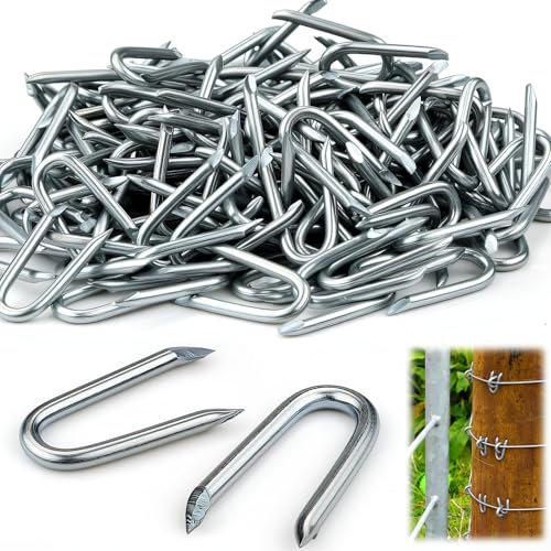 350 PCS Clou Double Pointe Crampillons pour Cloture Attache Grillage Crampillon Crampons en Acier Galvanisé Clou en U Petit pour Grillage Agrafes de Clôture pour Fixer les Clôtures
