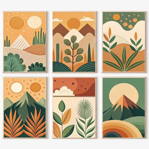 JATOK 6 Pack Malen Nach Zahlen Erwachsene, Paint by Numbers Malen Nach Zahlen, DIY Berg mit Pinseln und Acrylfarben Handgemalt Ölgemälde Leinwand für Home Decor, Ohne Rahmen 20x30CM/8x12in